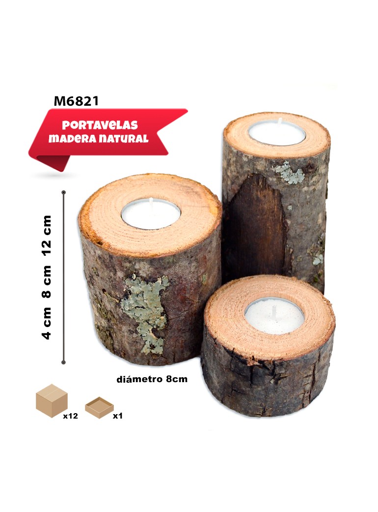 3 TRONCOS PORTAVELAS DE MADERA
