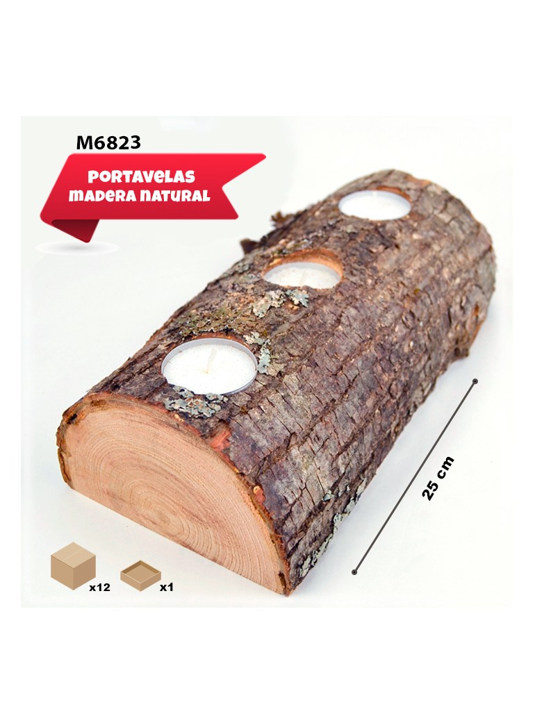 TRONCO PORTAVELAS DE MADERA