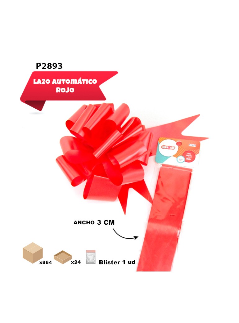 LAZO AUTOMÁTICO ROJO 3CM ANCHO