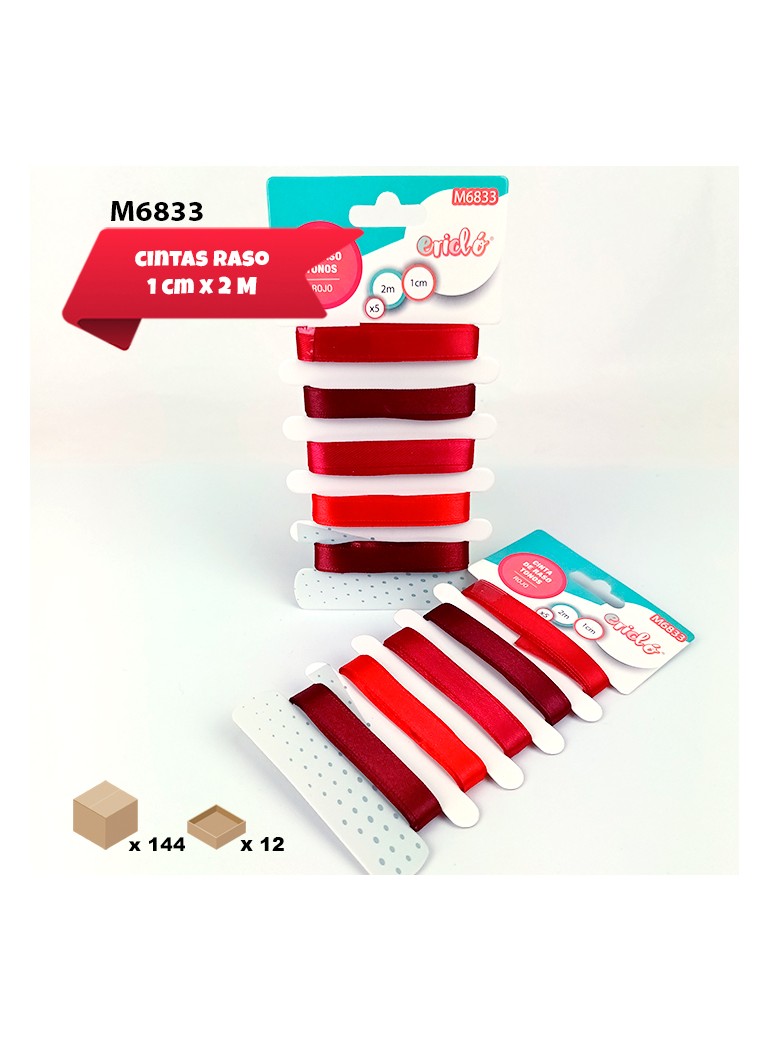 5 CINTAS DE RASO ROJOS 1CM