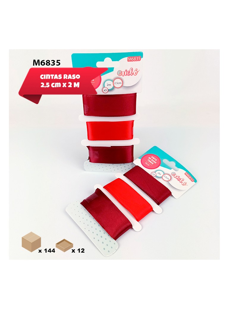 3 CINTAS DE RASO ROJOS 2,5CM