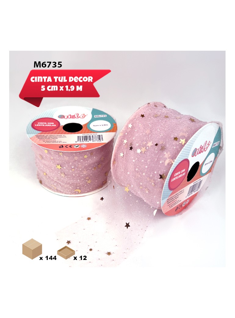 CINTA SEDA ROSA ESTRELLAS ORO