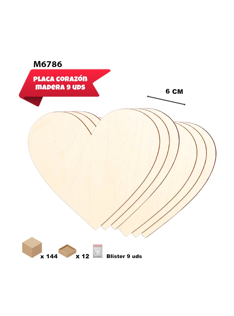 PLACAS DE MADERA CORAZON 6CM