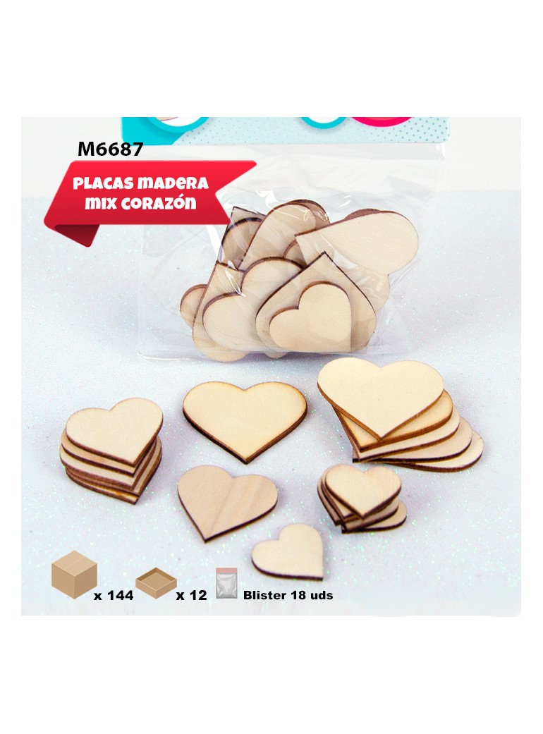 PLACA CORAZÓN MADERA SURTIDO
