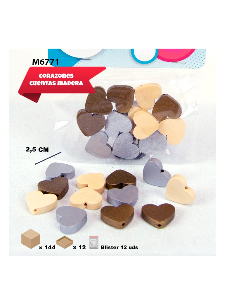 CORAZONES DE MADERA METAL 2CM