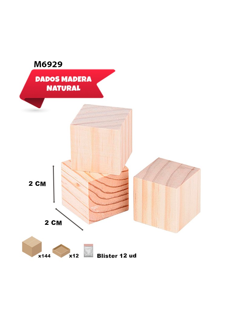 12 DADOS DE MADERA 2CM
