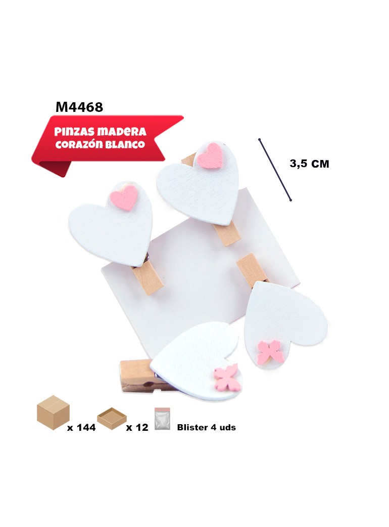 PINZAS CORAZÓN BLANCO Y ROSA