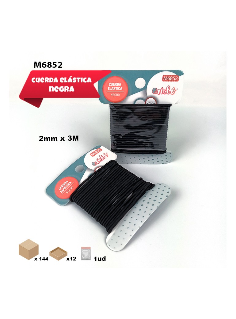 Cordón elástico NEGRO 2mm x...