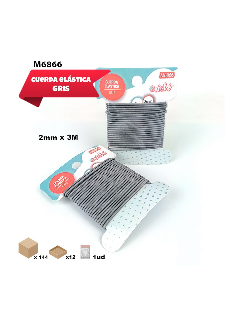 Cordón elástico GRIS 2mm x 3M.