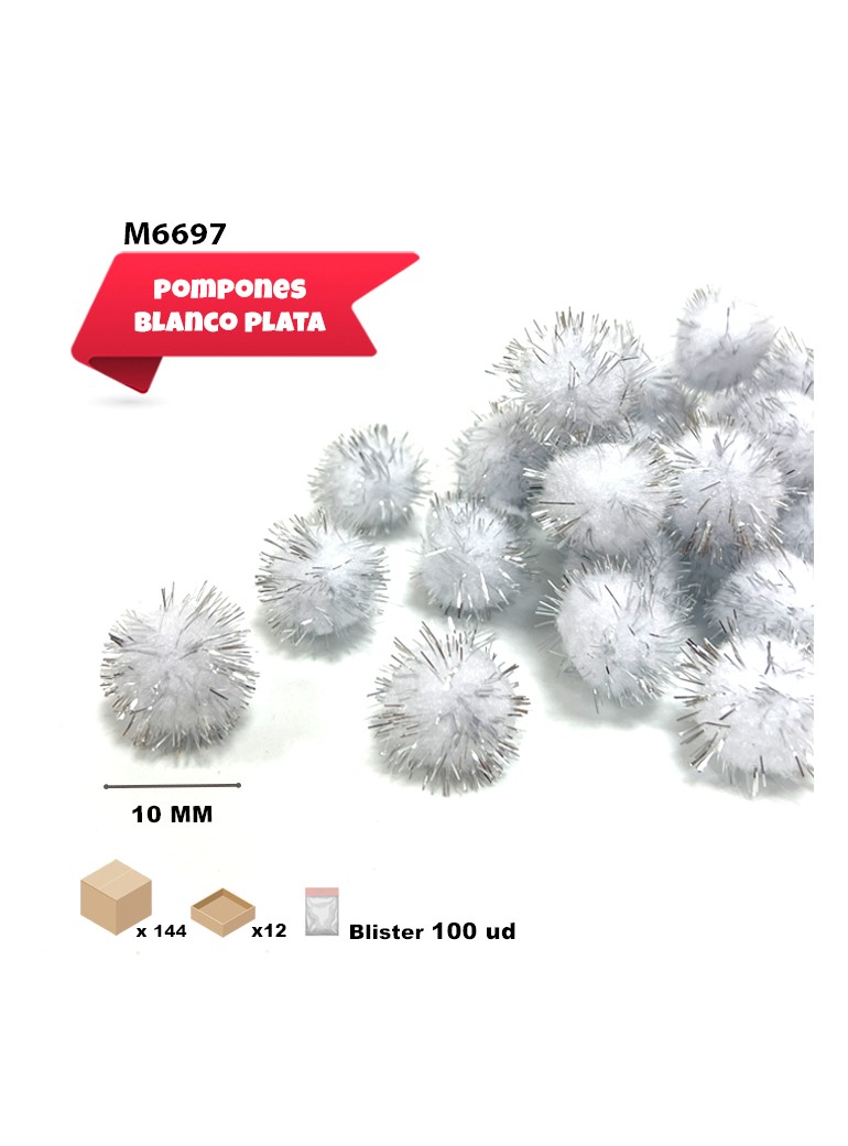 POMPONES BRILLO PLATA 1CM