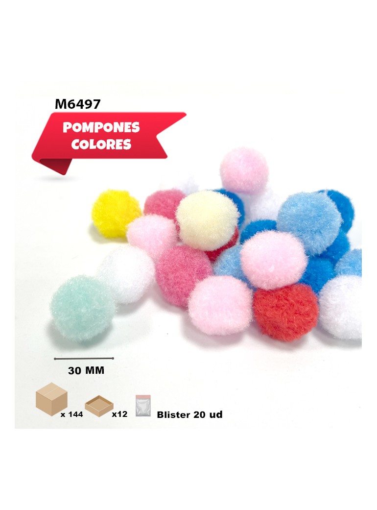POMPONES DE COLORES 30MM 20UD