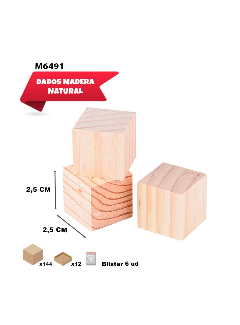6 DADOS DE MADERA 2,5CM