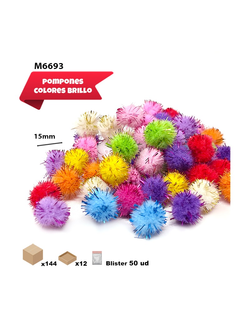POMPONES BRILLO COLORES 15MM
