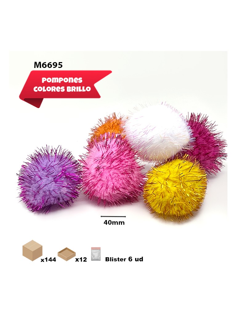POMPONES BRILLO COLORES 40MM